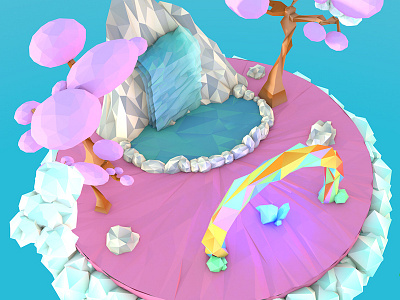 Unicorn icland 3d c4d cinema 4d low poly