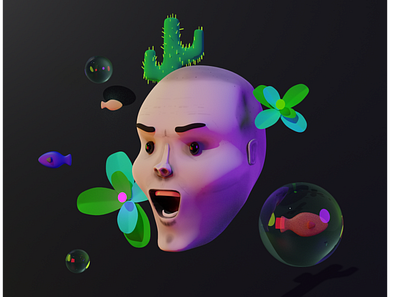 Fish head lad. 3d illustration blender character design