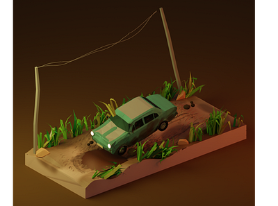 Muddy road 3d illustration blender isometric