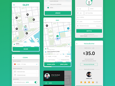 Olev App Screens car design map olev rate ride ui ux