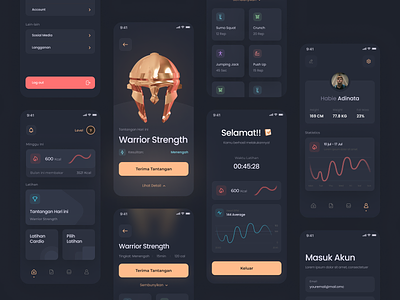 Workout app Exploration 3d 3d illustration dark dark mode exercise training ui workout