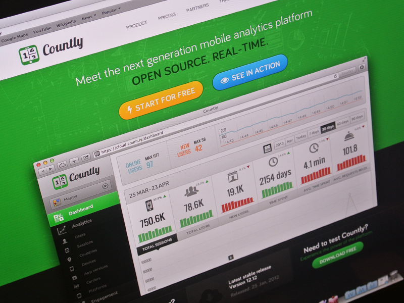 Countly Mobile Analytics Landing Page ui ux design green count countly mobile app analytics statistics curves graph data product open source dashboard signup line landing page web stat