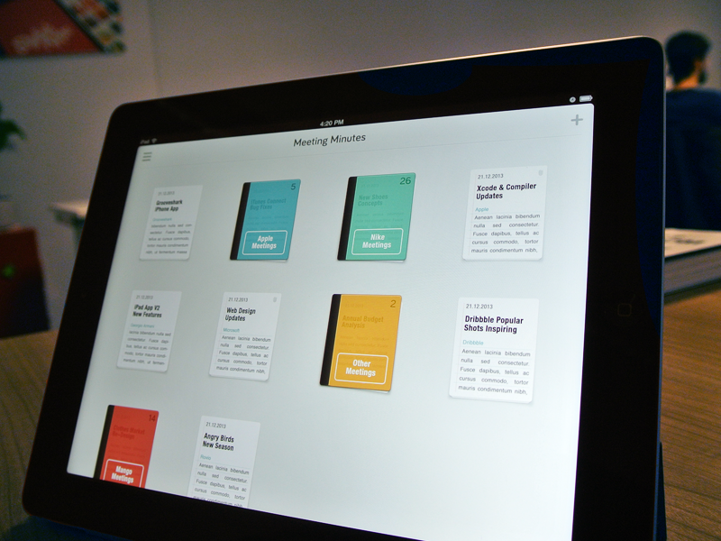 Meeting Minutes iPad Home ui ux cover header writing paper file app ios iphone ipad todo minutes notes meeting