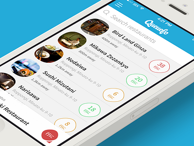 Queuefo App - Restaurant List app design ios japan list queue tokyo ui