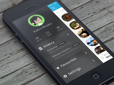 Queuefo App - User Menu app design ios japan left menu restaurant side social tokyo ui user