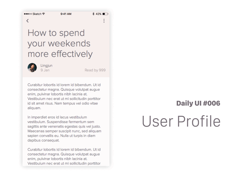 Daily UI #006 User Profile dailyui mobile user profile