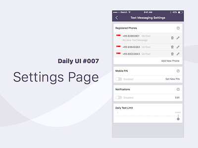 Daily UI #007 Settings Page dailyui mobile page settings