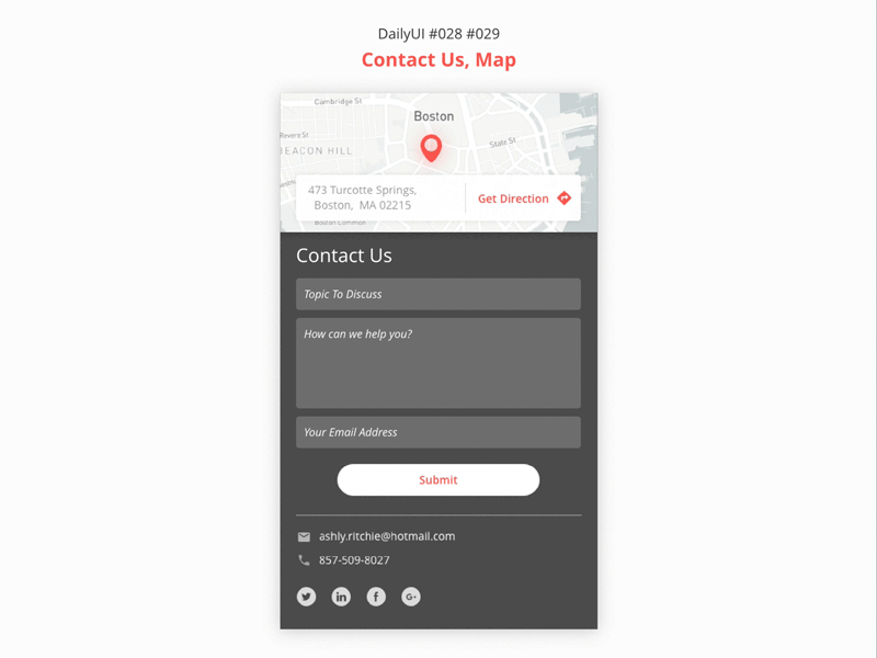 DailyUI #028 #029 Contact Us & Map contact us dailyui map responsive