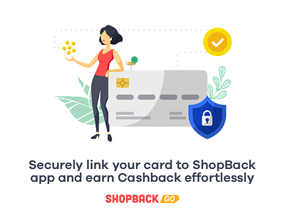 Link your card securely bank card finance girl illustration money payment security