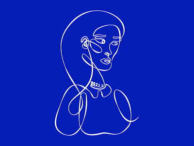 One line portrait beautiful girl blue blue and white design drawing illustration one line woman woman portrait