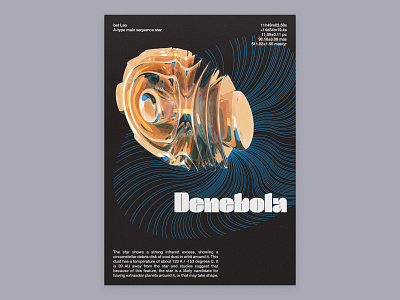 Denebola 3d cinema4d copper design distortion gold graphic design metal poster posters redshift reflections space star stars typography