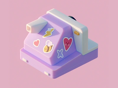 Polaroid OneStep 2 3d 3d modeling blender camera cute 3d cycles isometric lowpoly pink stickers