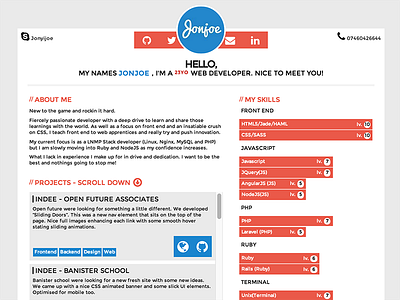 JonjoeIO Profile Page alive css cv flat functional profile site projects resume skills