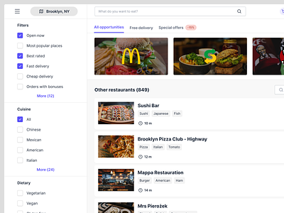 Food Delivery - Web Application banner components dashboard delivery filters food components food dashboard food delivery food delivery dashboard food header food order food order components food ordering header modals popup product design product food uber ui