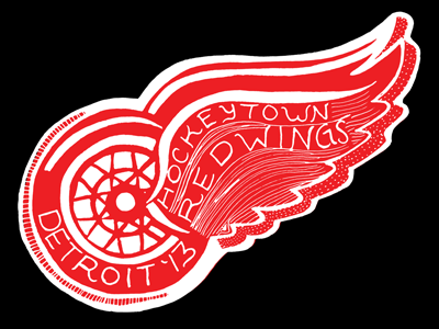 Greetings From Hockey Town colorful detroit drawn hand drawn hockey michigan personal postcard red wings revamp series