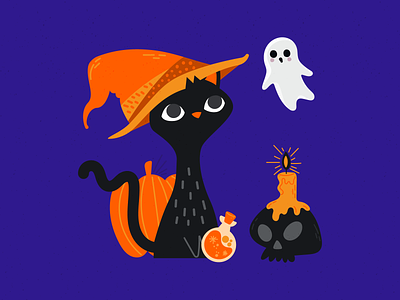 Scaredy Cat autumn cat color palette colorful drawn fall ghost halloween hand drawn illustration pumpkin season spooky