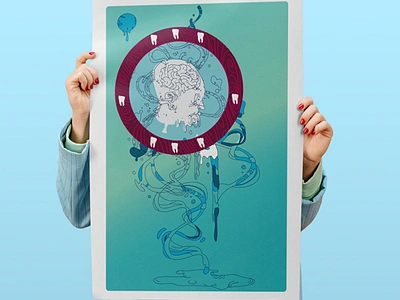 Surrealist Dreamcatcher hand drawn illustration poster screenprint