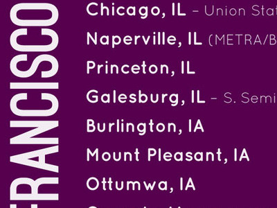 Amtrak Redesign amtrak chicago colorful corporate map print purple redesign schedule type typography