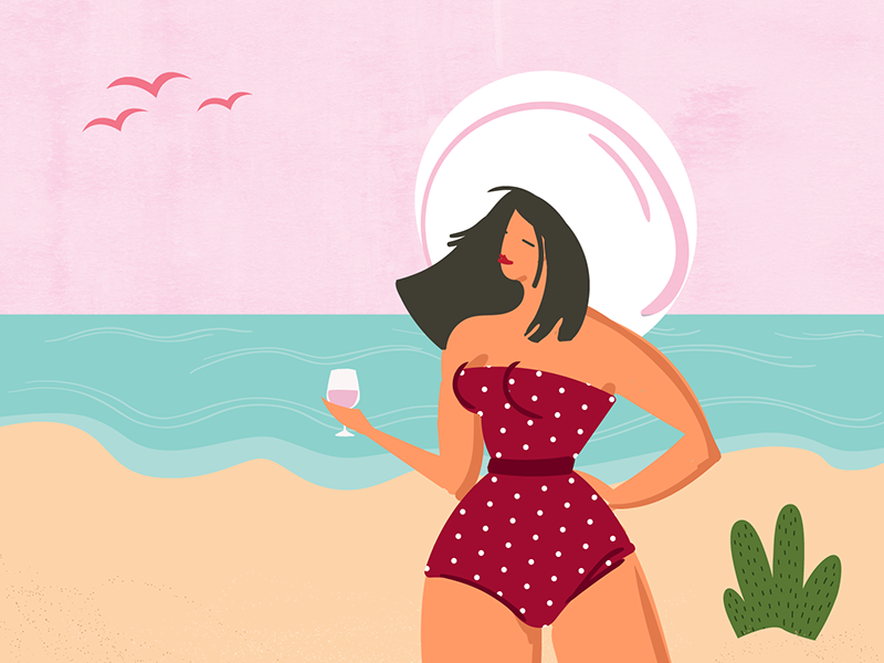 Island in the Sun water people character beach summer vacation island woman illustration design texture