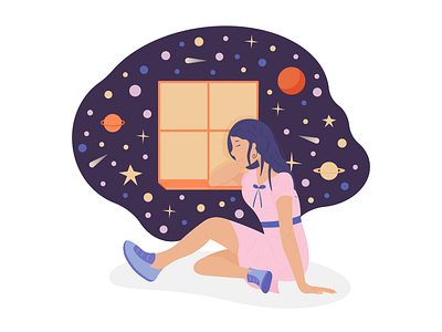 Girl and space design flat girl illustration space vector window