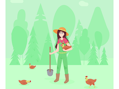 farmer girl holding chicken cartoon chicken design farmer flat girl illustration vector