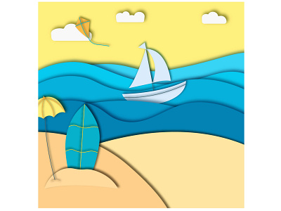 paper cutout beach beach cutout design illustration paper papercut summer vector