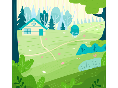 House in the woods cartoon design flat house illustration summer vector woods