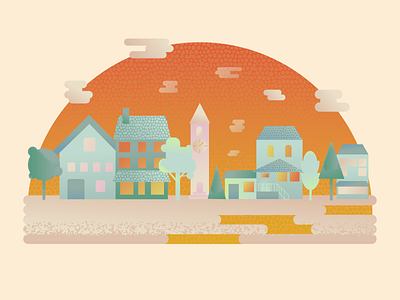 Houses at sunset architecture branding cartoon design flat house illustration vector web