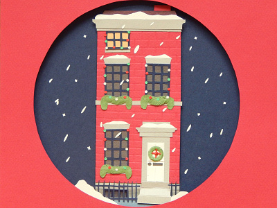 Holiday Townhouse childrens book childrens book illustration childrens illustration christmas holidays house illustration paper art paper collage paper craft papercraft papercut papercutting scene snow snowing townhouse winter
