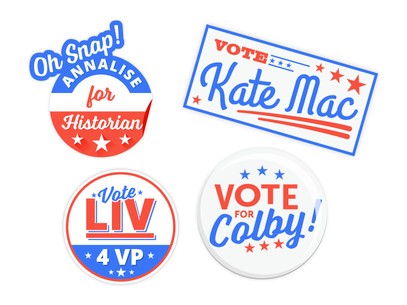 School Elections white blue red election button sticker