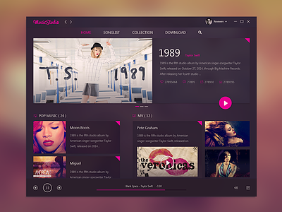 music player app flat mac music pink purple ui uig yy