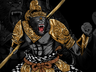 Hanoman Monkey Fighter Illustration artwork culture darkart fanart illustration mythology tshirtdesign tshirtillustration