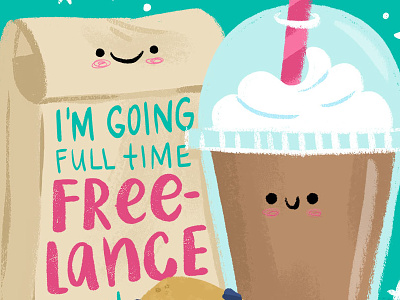 Freelance Baby coffee cute food illustration lettering smile teal