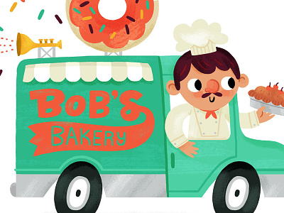 Bobs Bakery baker cartoon childrens donut illustration lettering