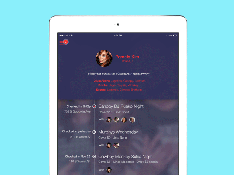 An App for Party animation app gif interface ipad profile transition ui ux