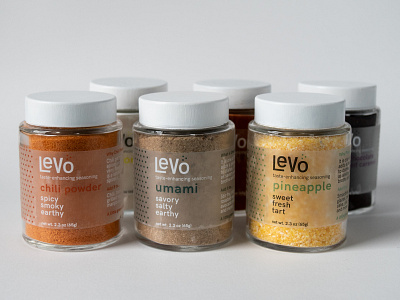 Levo Seasoning Packaging anosmia branding design jar label logo packaging seasoning smell spice taste umami