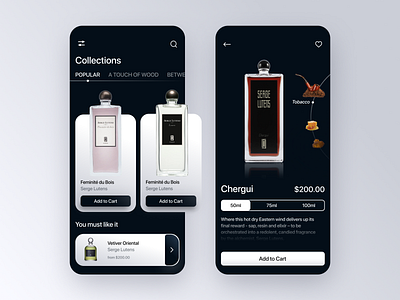 Perfume Shop app app branding concept fragrance minimal mobile mobile app parfum perfume perfumery scent shop ui uiux ux