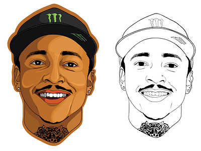 Headshot Vector Portraits | Nyjah Huston cartoon illustration fiverr fiverrgigs lineart nyjah portrait illustration skateboarding vector art vector illustration