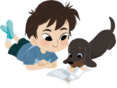 Enjoying comics together character design children book illustration childrens book cute illustration digital illustration illustration kidlitart pets