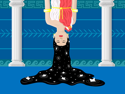 star waterfall ancient greece columns design girl greek greek god greek gods greek mythology illustration jewelry star stars vector woman