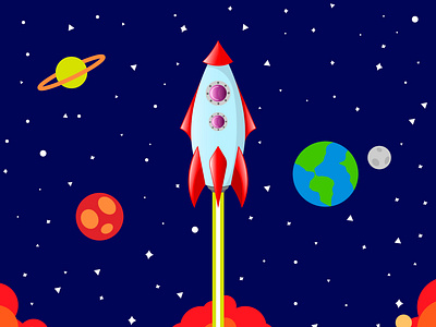 big rocket flying into space design galaxy illustration planet rocket spaceship stars vector