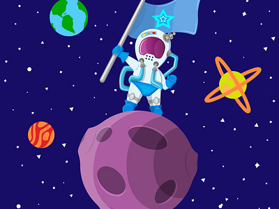 mini astronaut on the moon astronaut character galaxy illustration planet space stars universe vector