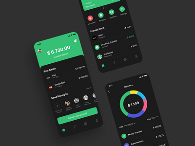 Mobile Bank App - Dark Mode app bank dark mode dark theme finance mobile mobile app ui wallet