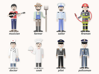 vector personages illustrations character cook design doctor farmer fireman flat icon icon set illustration musician people personage pilot policeman sailor sign symbol vector