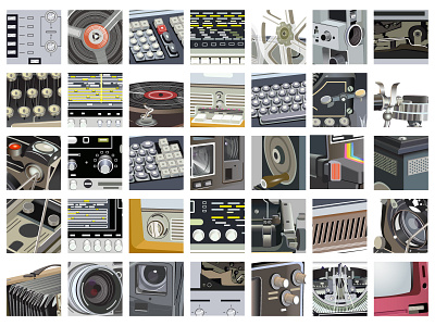 retro devices and mechanisms details vector illustrations set