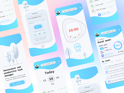 Mobile app - task, pomodoro, habit tracker app clean design illustration mobile ui vector