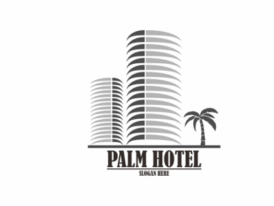 Palm Hotel beach branding building classic logo design icon logo logodesign monochrome retro vector