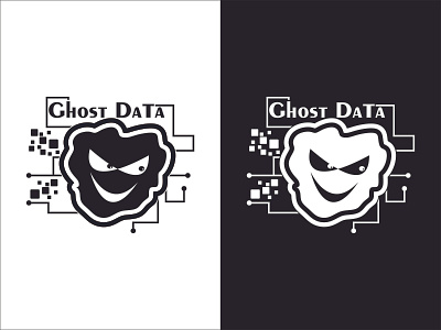 Ghost Data branding cartoon character computer illustration logodesign monochrome monogram spooky technology vector