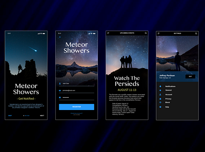 Meteor Showers App Design app design ui