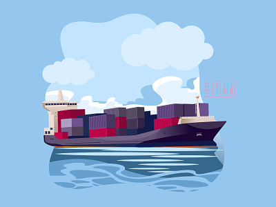 Delivery of goods by water barge cargo cargo transportation design illustration ship vector